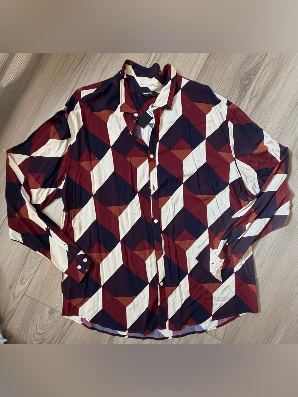 Men's Shirt XXL Button Up Geometric Cube Long Sleeve Woven Multicolor NWT